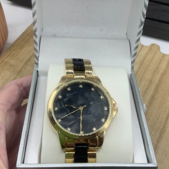 I.N.C. International Concepts Woman's Black Marble Gold Tone Watch - Picture 8 of 10